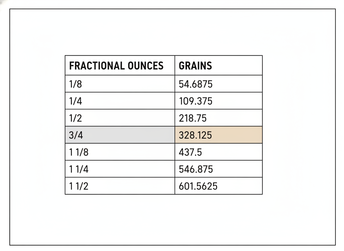 Quick Reference: Common Fractional Ounce to Grain Conversions
