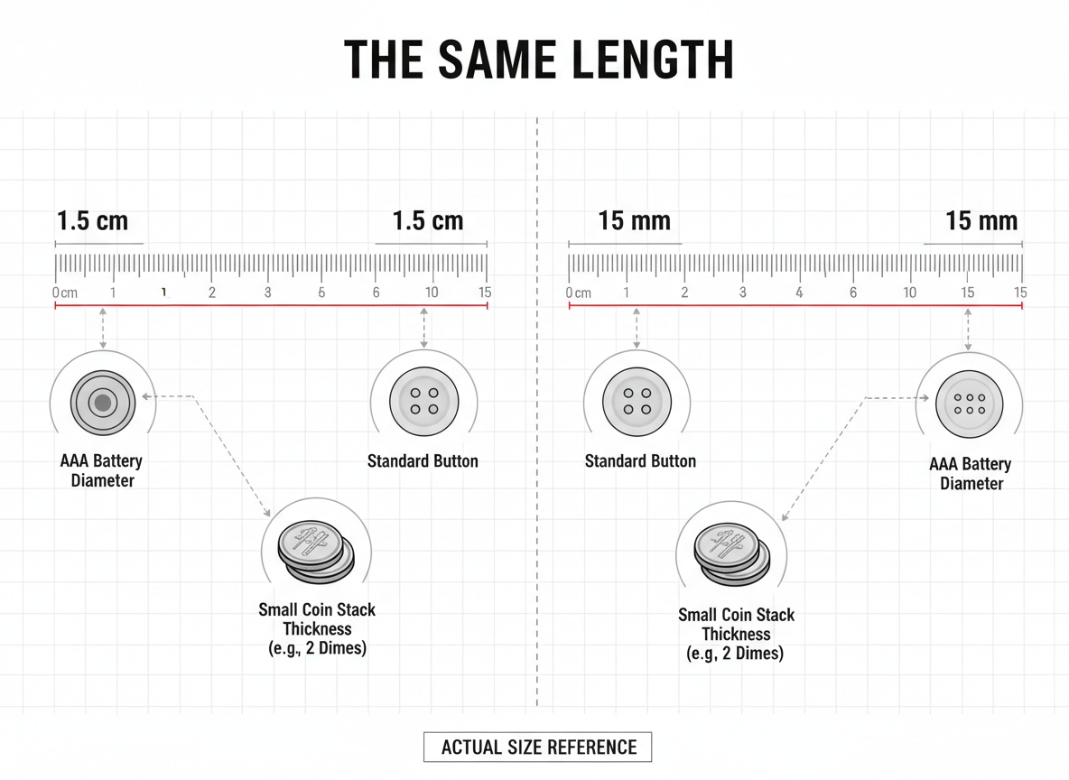 Visual Size Comparison: 1.5 cm vs 15 mm