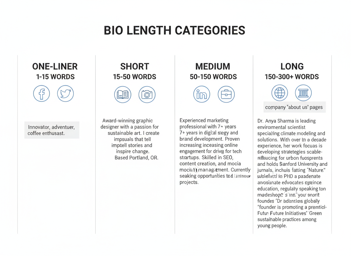 Bio Length Guide: One-Liner, Short, Medium, and Long Formats Bio Length Guide: One-Liner, Short, Medium, and Long Formats