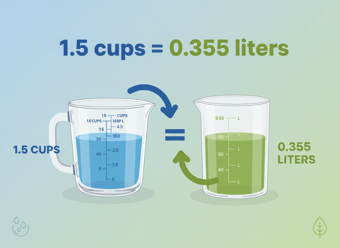 Quick Answer: 1 1/2 Cups Equals How Many Liters?
