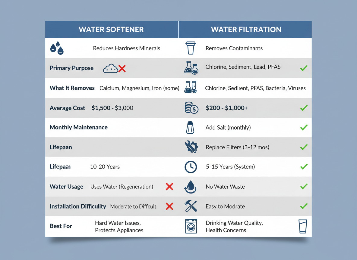 Side-by-Side Comparison: Water Softener vs Water Filtration